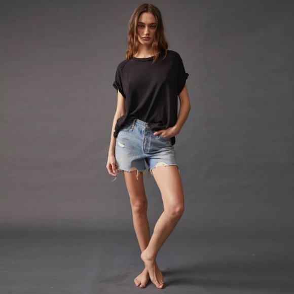 Free People Women's Makai High Waist Cutoff Shorts Blue Size 28